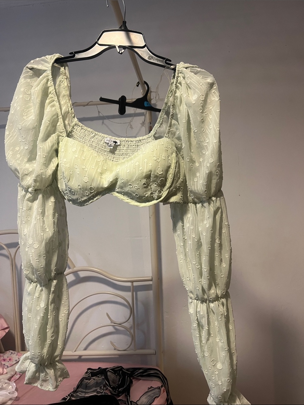 Fashion Nova Mint Puff Sleeve Crop Top